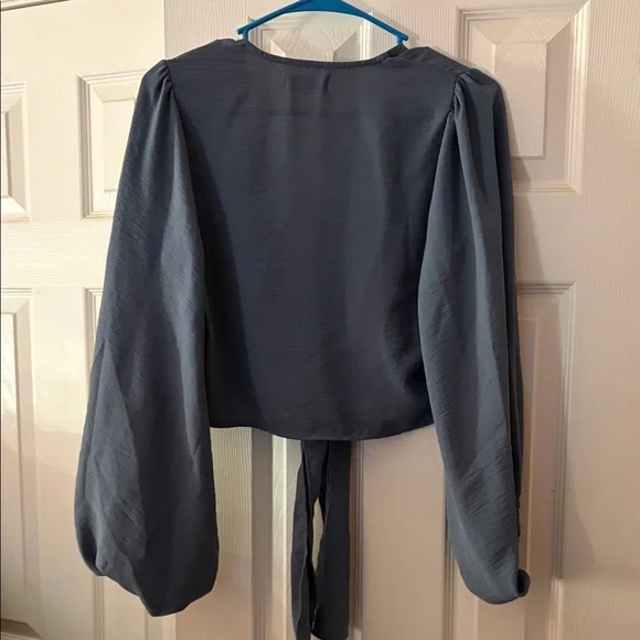 Altar’d State Blue Tie Wrap Blouse - Picture 6 of 6